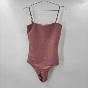 Of One Sea Strappy One Piece Swimsuit in Mauve Ribbed Size XS